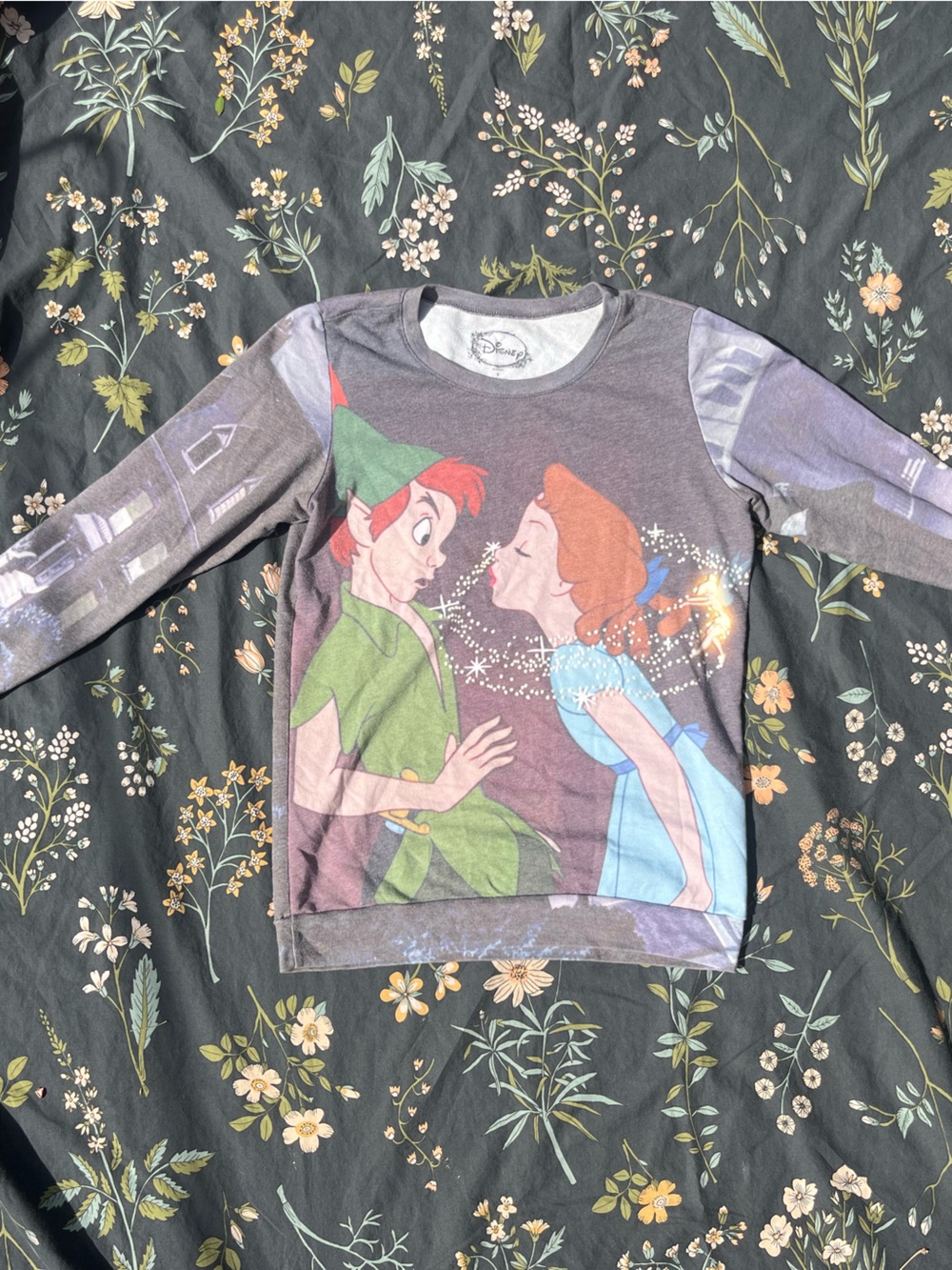 Hot Topic Gray Peter Pan & Wendy Graphic Crewneck Sweater